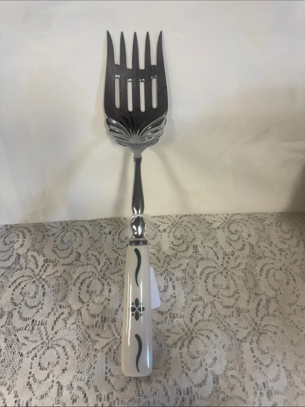 Longaberger Green Tradtitional Ceramic-Handled Serving Fork